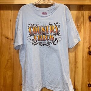 “Country Chick" concert graphic t-shirt glitter font light blue Women’s Large